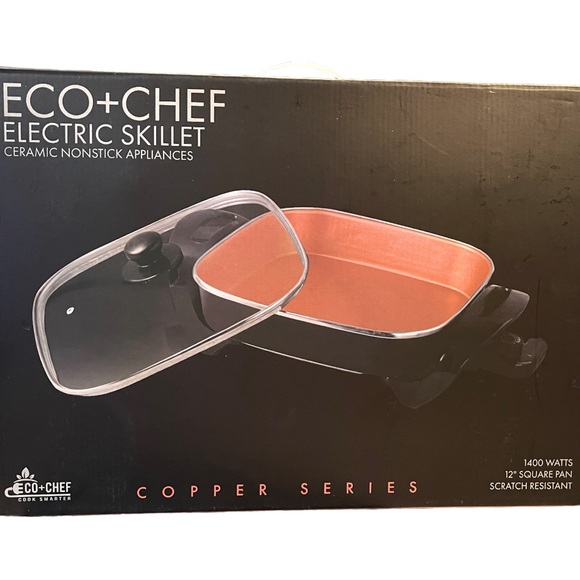 ECO-CHEF -Electric Skillet, Ceramic Nonstick. 1400 watts, 12" square pan, copper - Picture 1 of 11